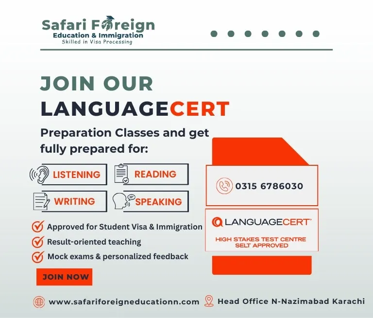 LanguageCert Test Centre: Start Your Classes 2026 Karachi 2 Image for safari languagecert test centre preparation classes starting soon in karachi.