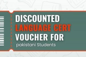 Pakistani student using discounted LanguageCert vouchers for English exam