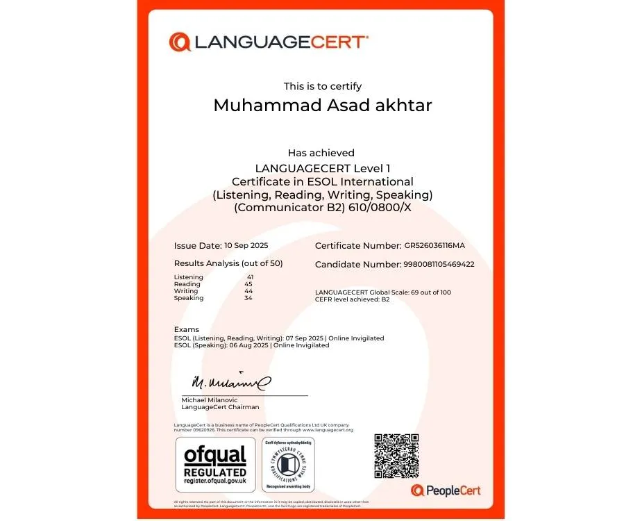language cert result muhammad asad