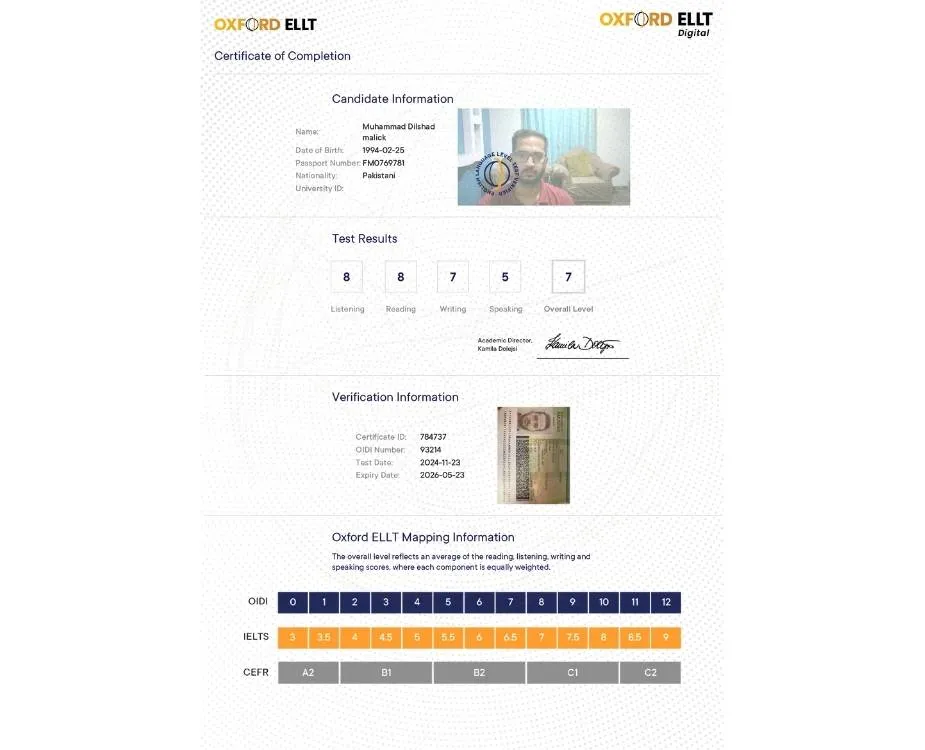 oxford ellt approved test muhammad dilshad