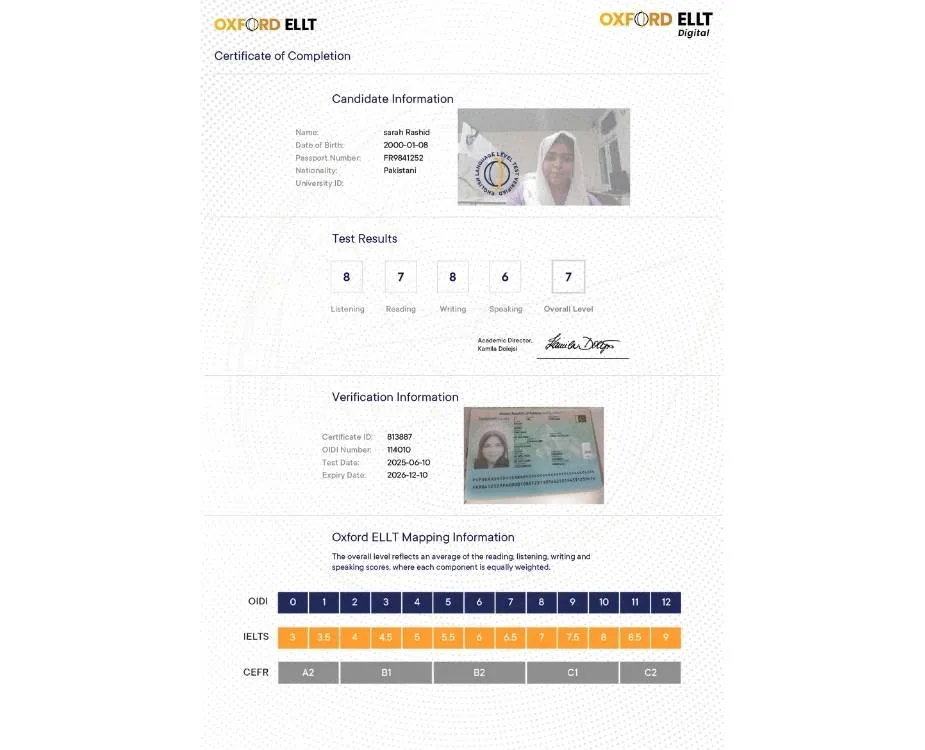 sarah rasheed ellt test result